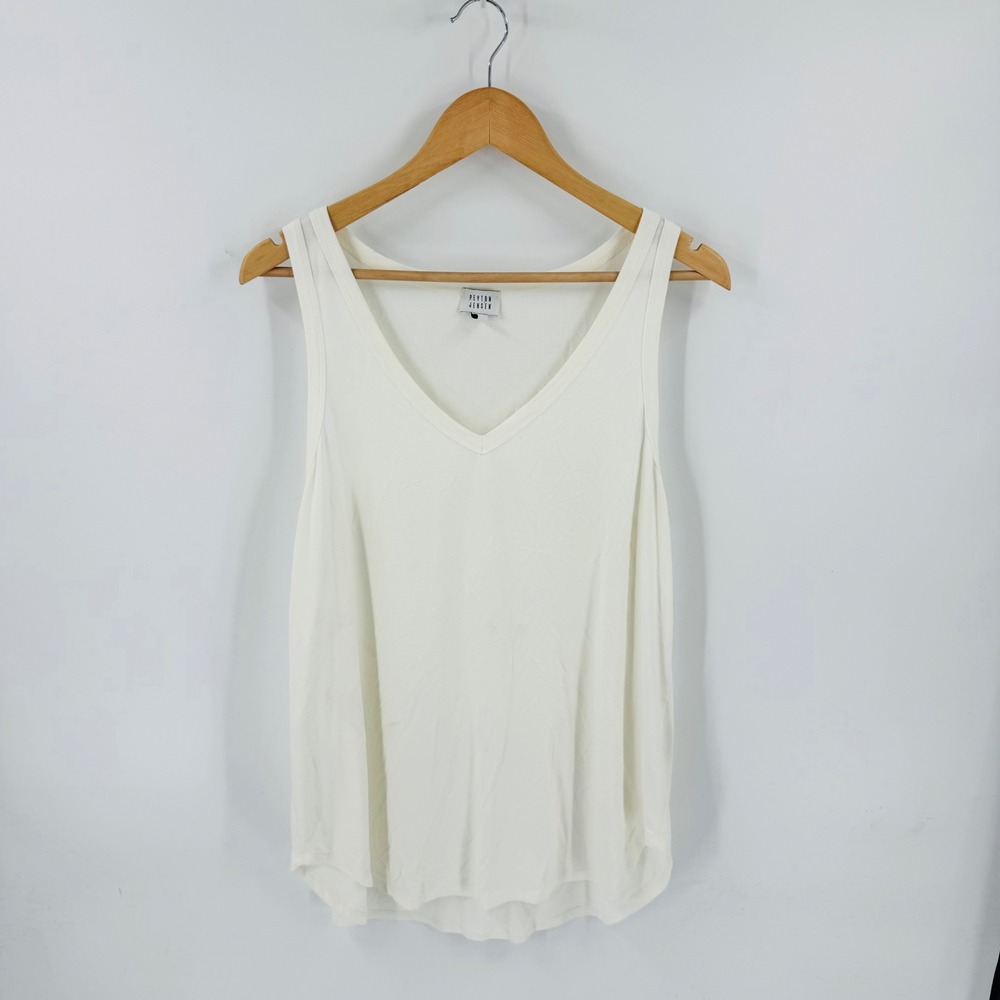 Peyton Jensen‎ V-Neck Tank Top Ivory Large Modal Sleeveless Basic Made in USA